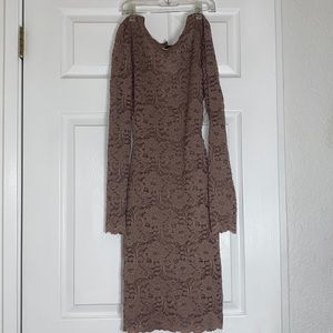 Windsor Taupe MIDI open back lace dress, Size S